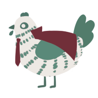 A lilac and teal chicken with a bar pattern