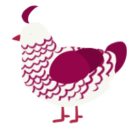 A white and maroon chicken with a lace pattern