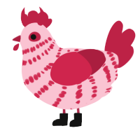 A rose and crimson chicken with a bar pattern
