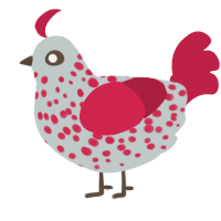 A silver and crimson chicken with a speckle pattern