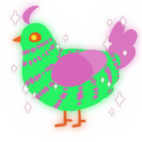 A fuchsia and viridian chicken with a bar pattern