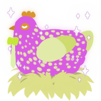 A orchid and lemon chicken with a speckle pattern