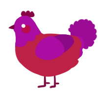 A crimson and plum chicken with a head pattern