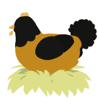 A ochre and black chicken with a head pattern
