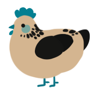 A beige and black chicken with a neck-speckle pattern