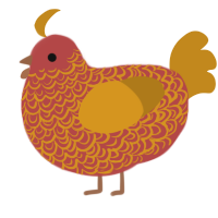 A red and ochre chicken with a double-lace pattern