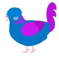 A sapphire and amethyst chicken with a neck-speckle pattern