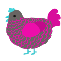 A grey and fuchsia chicken with a lace pattern