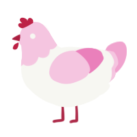A white and pink chicken with a head pattern