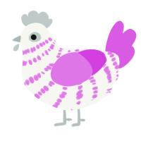 A white and orchid chicken with a bar pattern