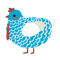 A cerulean and white chicken with a lace pattern