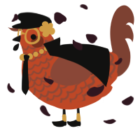 A vermilion and russet chicken with a lace pattern