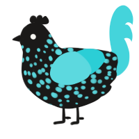 A sable and aqua chicken with a speckle pattern
