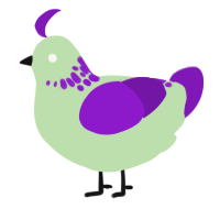 A gluppy and violet chicken with a neck-speckle pattern