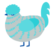 A silver and aqua chicken with a bar pattern