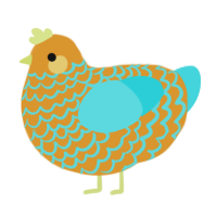 Sunburst, a orange and aqua chicken with a lace pattern