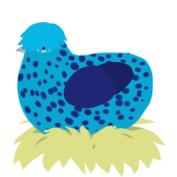 A cerulean and navy chicken with a speckle pattern