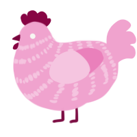 A pink chicken with a bar pattern