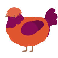 A vermilion and wine chicken with a head pattern