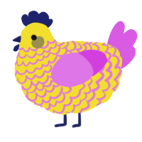 A yellow and orchid chicken with a lace pattern