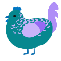 Leggiero, a teal and lilac chicken with a half-lace pattern