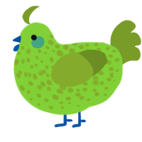 A grass and chartreuse chicken with a speckle pattern