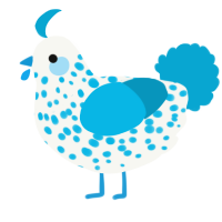 A white and cerulean chicken with a speckle pattern