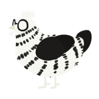 A white and sable chicken with a bar pattern