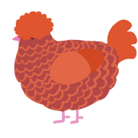 A red and vermilion chicken with a lace pattern