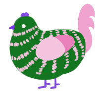 (unnamed), a leaf and pink chicken with a bar pattern