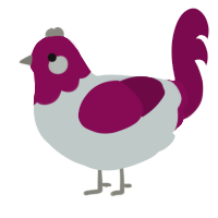 A silver and wine chicken with a head pattern