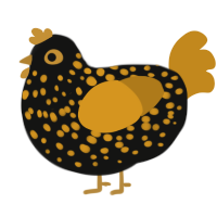 A black and ochre chicken with a speckle pattern