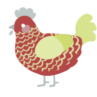 A red and lemon chicken with a lace pattern