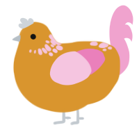 A orange and pink chicken with a neck-speckle pattern