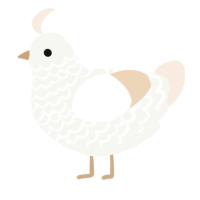 A white and cream chicken with a lace pattern