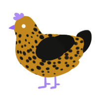 A ochre and black chicken with a speckle pattern