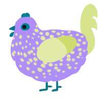 A lilac and lemon chicken with a speckle pattern