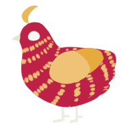 A crimson and honey chicken with a bar pattern