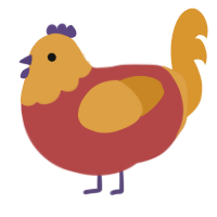 A red and orange chicken with a head pattern