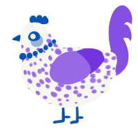 A white and blurple chicken with a speckle pattern