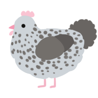 A mist and grey chicken with a speckle pattern