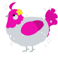 A mist and fuchsia chicken with a head pattern