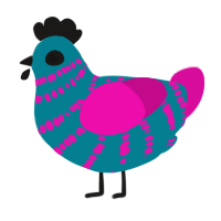 A sea and fuchsia chicken with a bar pattern