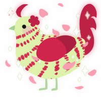 A apple and crimson chicken with a bar pattern