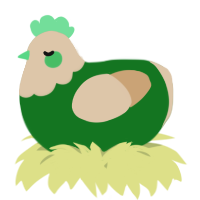A leaf and beige chicken with a head pattern