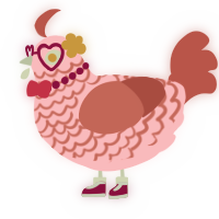 A pink and red chicken with a lace pattern