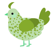 A gluppy and chartreuse chicken with a speckle pattern