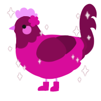 A fuchsia and wine chicken with a head pattern