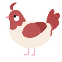 A cream and red chicken with a head pattern