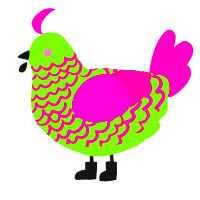 Zim, a grass and fuchsia chicken with a lace pattern